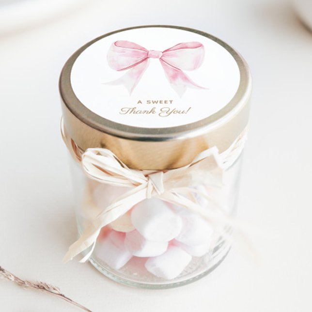 Sticker Rond Chic Elegant Coquette Rose Bow Merci (Créateur téléchargé)