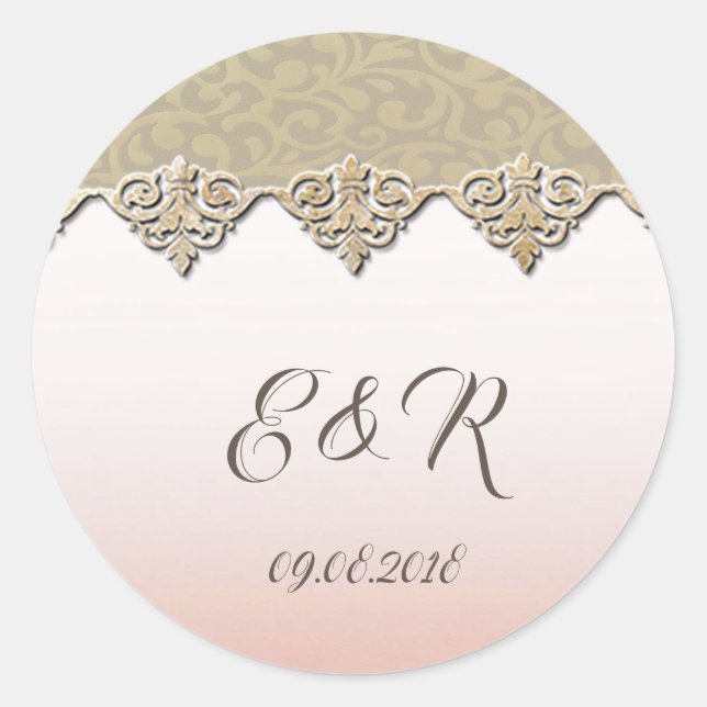 Sticker Rond Chic Élégant Damas (Devant)