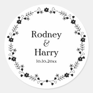 Sticker Rond Chic Elegant Fleur sauvage Fiançailles Mariage de