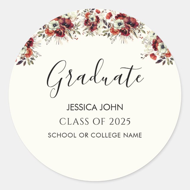 Sticker Rond Chic Elegant Floral Graduate Party Graduate (Devant)