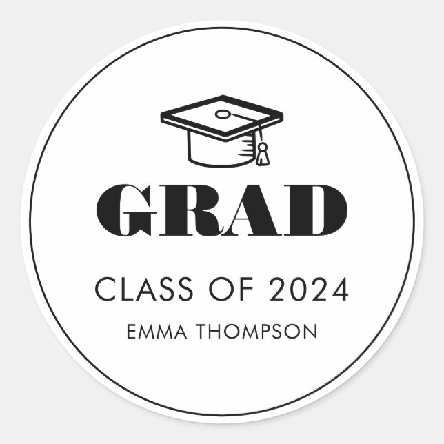 Sticker Rond Chic Elegant Graduation Cap Année de classe (Devant)