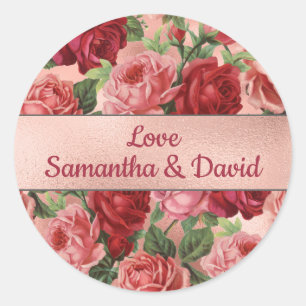 Sticker Rond Chic Elegant Vintage Rose Rouge Roses Floral