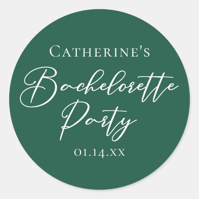 Sticker Rond Chic Emerald Green Bachelorette Party Personalized (Devant)