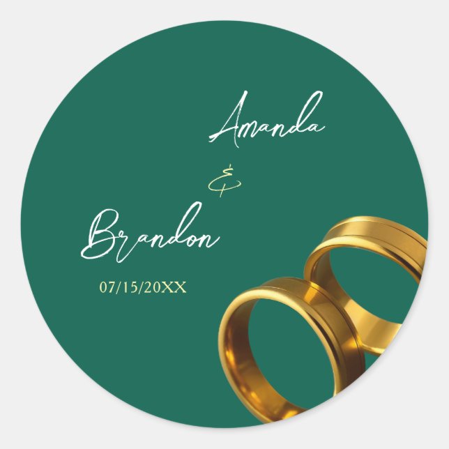 Sticker Rond Chic Emerald Green Gold Rings Mariage (Devant)