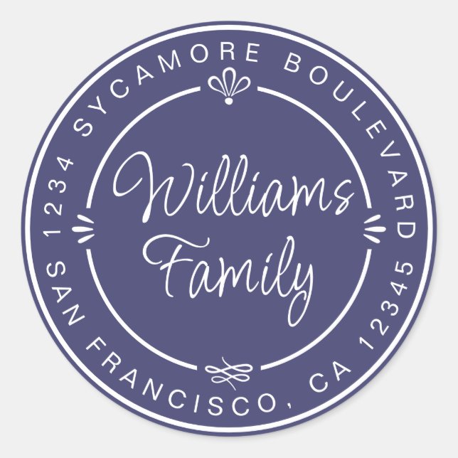 Sticker Rond Chic Famille Monogramme Adresse de retour Marine B (Devant)