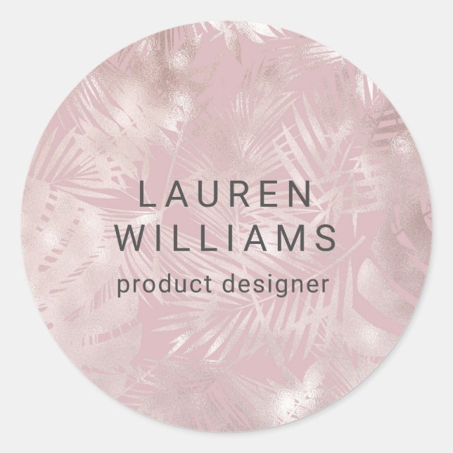 Sticker Rond chic faux feuille rose or élégant monogramme (Devant)