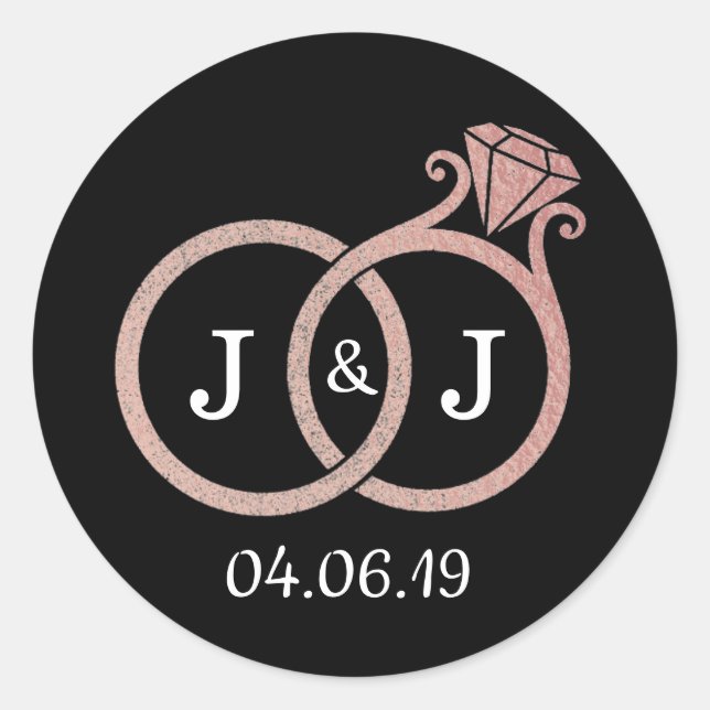 Sticker Rond Chic Faux Rose Gold Foil Monogramme Mariage Cercle (Devant)