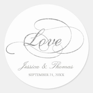 Sticker Rond Chic Faux Silver Foil Wedding Favoriser le Modèle