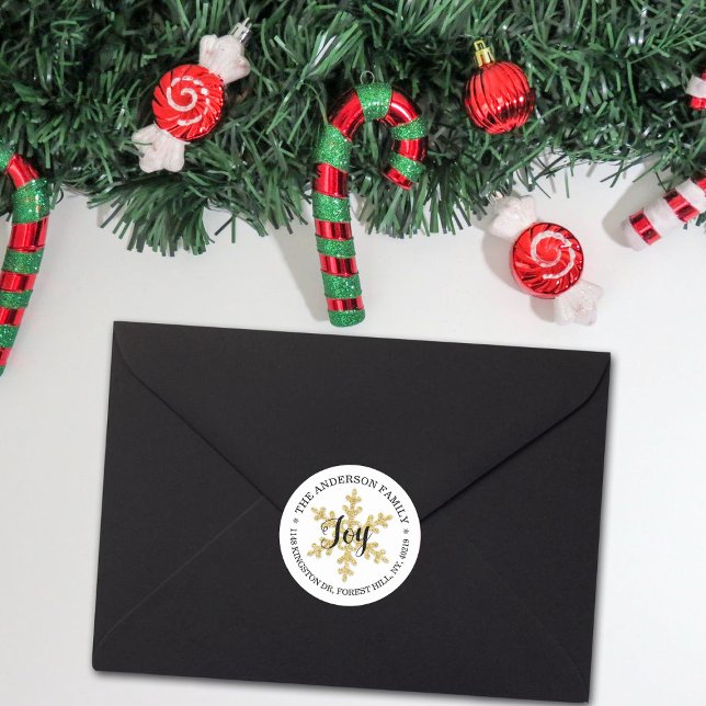 Sticker Rond Chic Festif Fnowflake Adresse de retour personnali (Créateur téléchargé)