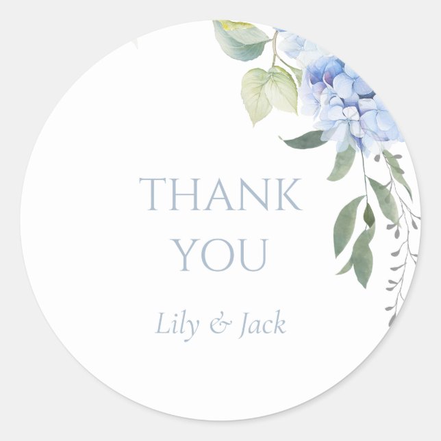 Sticker Rond Chic Floral Blue Hydrangea Monogram Mariage (Devant)