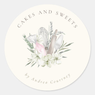 Sticker Rond Chic Floral Boulangerie Pâtisserie Chef Cuisine Us
