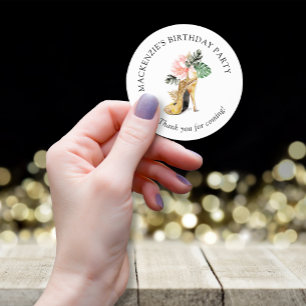 Sticker Rond Chic Floral or haute talon Chaussure Anniversaire