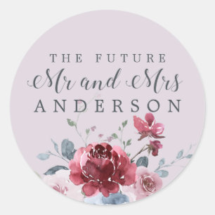 Sticker Rond Chic Future M. Mme Burgundy Envelope Florale Sceau