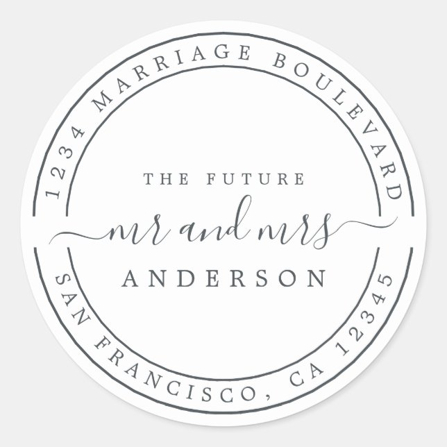 Sticker Rond Chic Future M. Mme Mariage Adresse de retour (Devant)