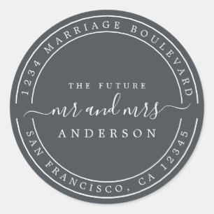 Sticker Rond Chic Future M. Mme Mariage Retour Adresse Black