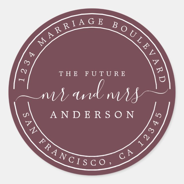 Sticker Rond Chic Future M. Mme Mariage Retour Adresse Bourgogn (Devant)