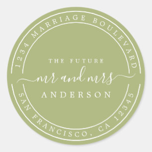 Sticker Rond Chic Future M. Mme Mariage Retour Adresse Green C