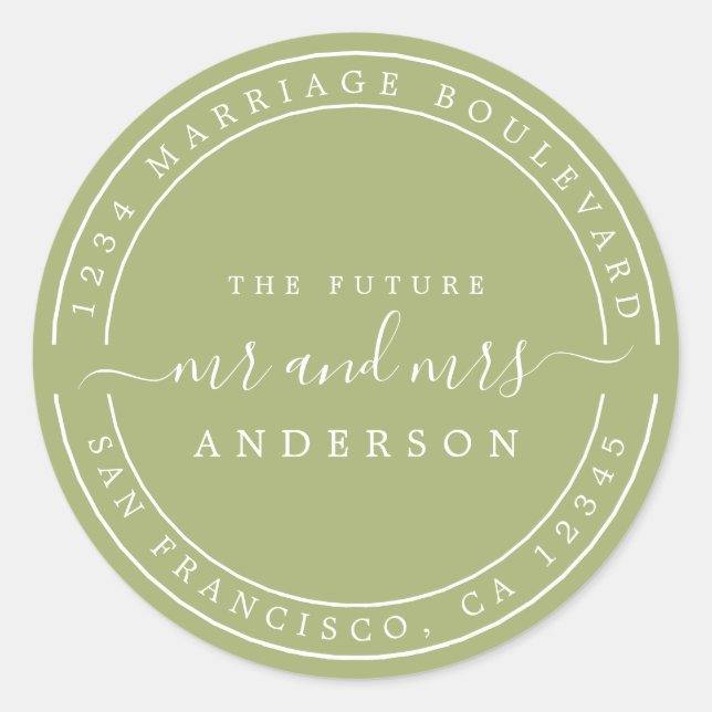 Sticker Rond Chic Future M. Mme Mariage Retour Adresse Green C (Devant)