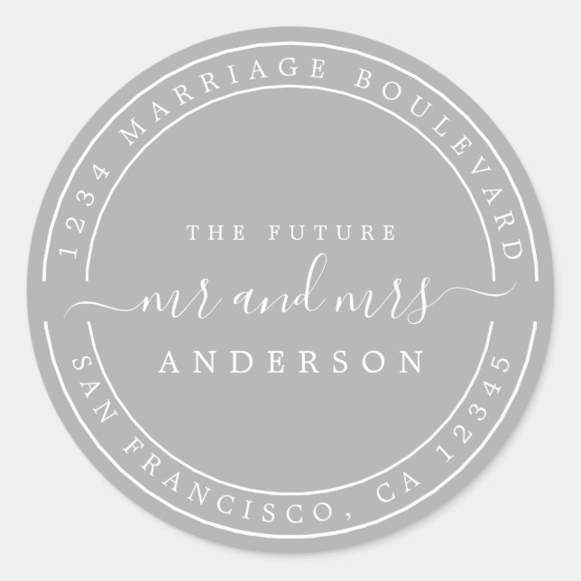 Sticker Rond Chic Future M. Mme Mariage Retour Adresse Grey (Devant)