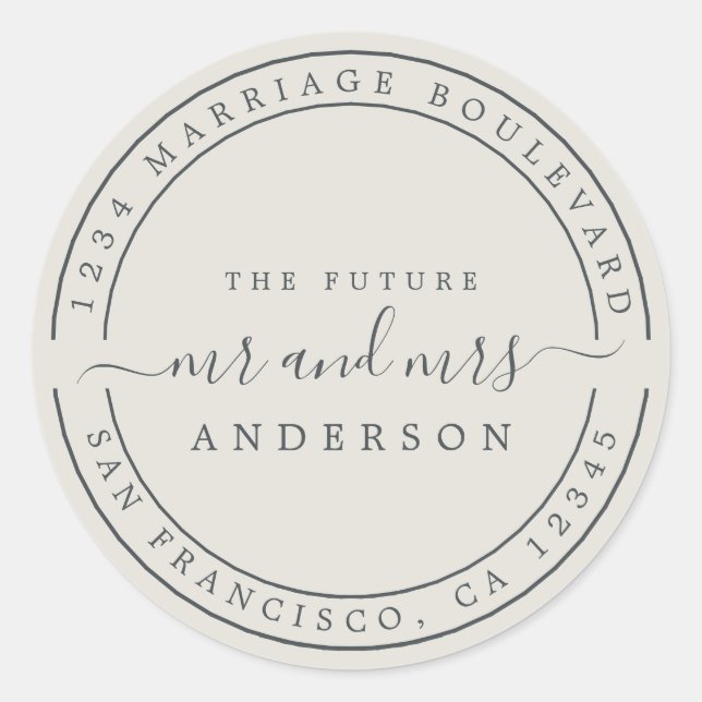 Sticker Rond Chic Future M. Mme Origami Grey Adresse de retour (Devant)