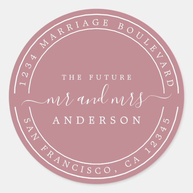 Sticker Rond Chic Future M. Mme Retour Adresse Dusty Rose (Devant)