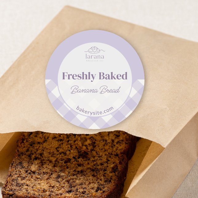 Sticker Rond Chic Gingham Logo de Boulangerie Violet Nom du Pro (Créateur téléchargé)