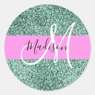 Sticker Rond Chic Glam rose Vert Parties scintillant Étincelle 
