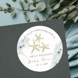 Sticker Rond Chic Gold Dusky Blue Beachy Starfish Baby shower<br><div class="desc">Pour toute autre personnalisation ou tout autre élément correspondant,  n'hésitez pas à me contacter à l'adresse yellowfebstudio@gmail.com</div>