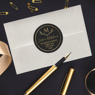 Sticker Rond Chic Gold Foil Wreath Monogramme Adresse de retour
