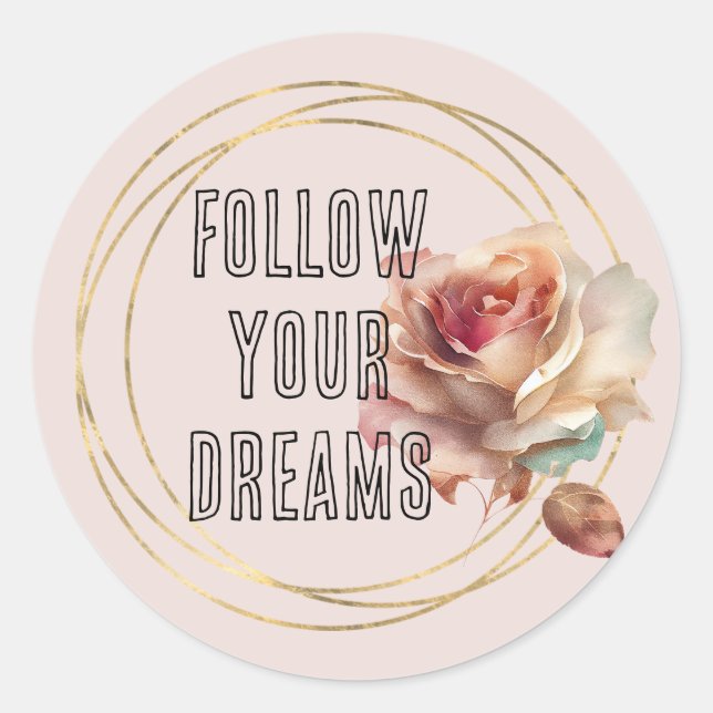 Sticker Rond Chic Gold Frame Blush Rose Floral (Devant)