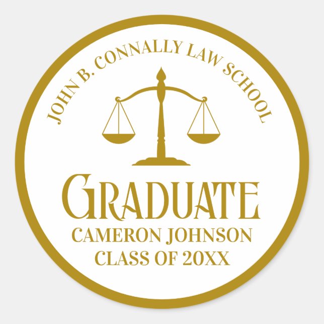 Sticker Rond Chic Gold Law School Graduation Party (Devant)