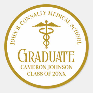 Sticker Rond Chic Gold Médicale School Graduation Party