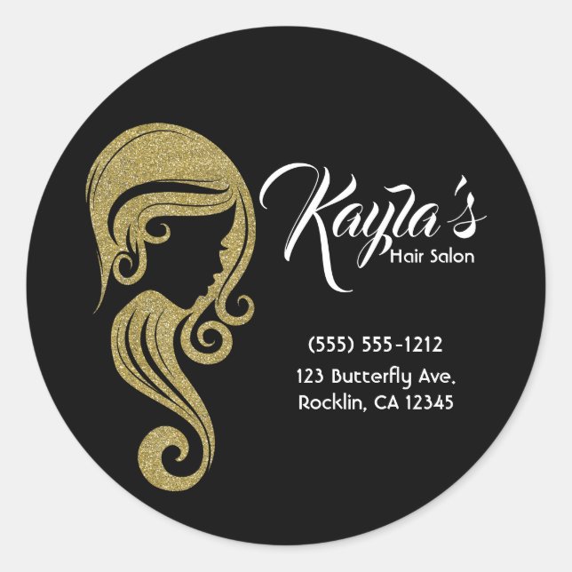 Sticker Rond Chic Gold Parties scintillant Beauté Fille cheveux (Devant)