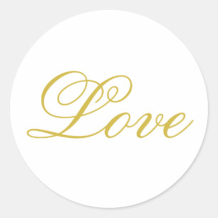 Sticker Rond Chic Gold Script White Love Mariage Calligraphie