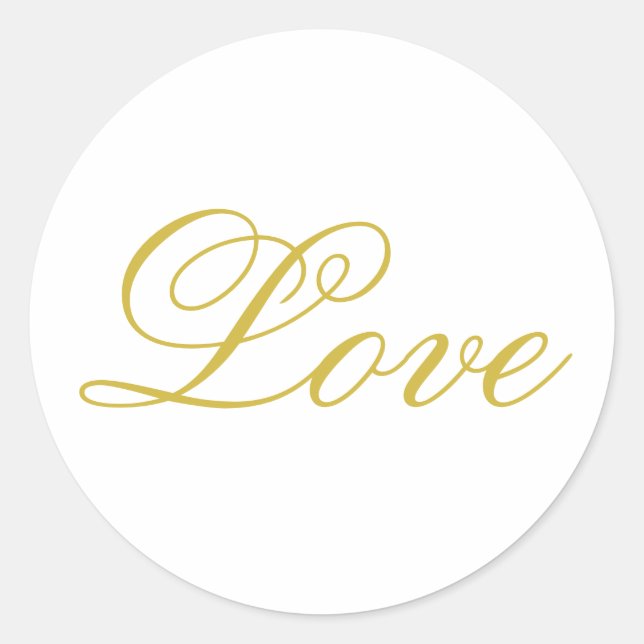 Sticker Rond Chic Gold Script White Love Mariage Calligraphie (Devant)