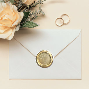 Sticker Rond Chic Gold Vintage Initiales Personnalisé Mariage F