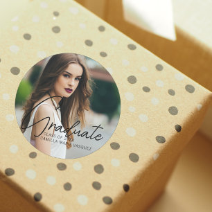 Sticker Rond Chic Graduation Photo manuscrite Script superposit