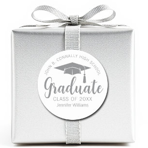 Sticker Rond Chic Gris Argent Diplômé Personnalisé Remise des d