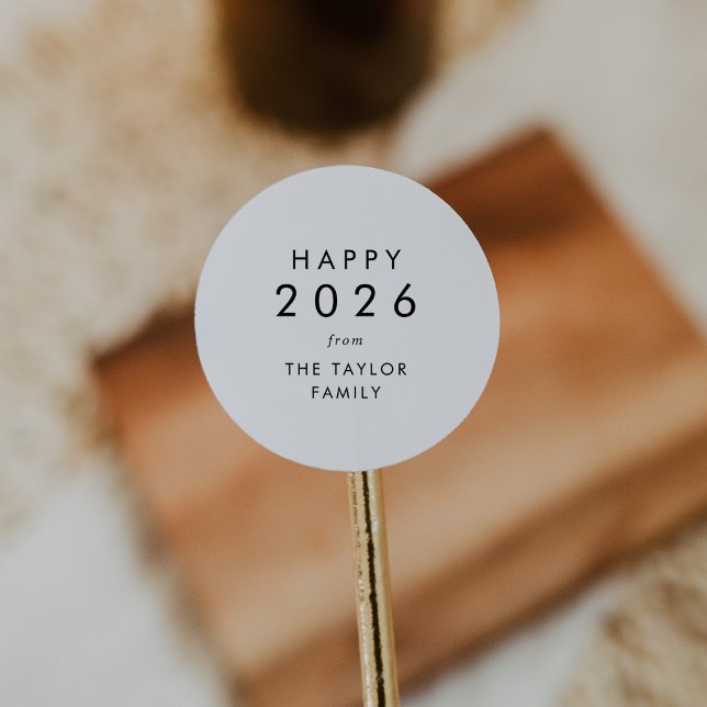 Sticker Rond Chic Happy 2025 Cadeau de Noël (Chic Happy 2026 New Year Holiday Gift Classic Round Sticker)