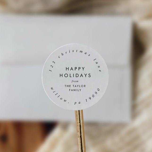 Sticker Rond Chic Happy Holidays Circular Adresse de retour (Créateur téléchargé)