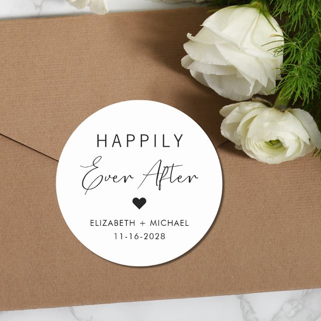 Sticker Rond Chic Heureux Jamais Après Mariage (Créateur téléchargé)