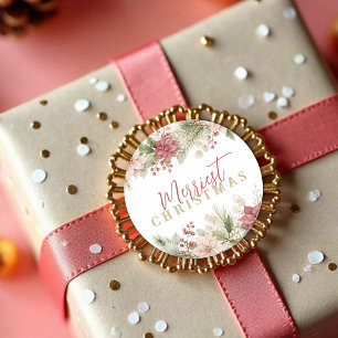 Sticker Rond Chic Hiver Botanique Noël Baie Rose TMF26