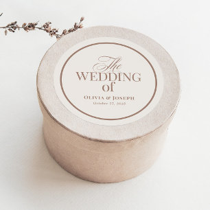Sticker Rond Chic Ivoire et Taupe Bordure   Luxe Mariage Neutre