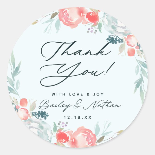 Sticker Rond Chic Jardin Floral Peony Mariage Merci (Devant)