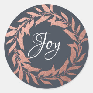 Sticker Rond Chic Joy Rose Gold Wreath Christmas Dark Blue