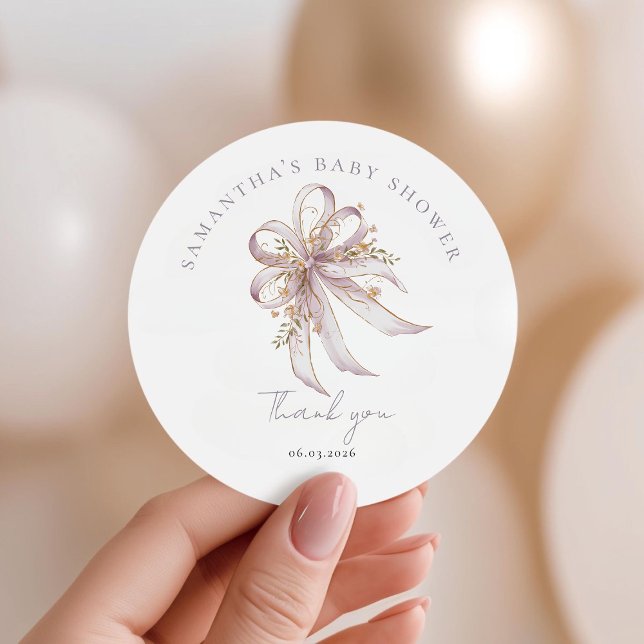 Sticker Rond Chic Lavender Ribbon bow baby shower  (Créateur téléchargé)