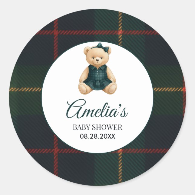 Sticker Rond Chic Luxury Teddy Bear Baby Shower  (Devant)