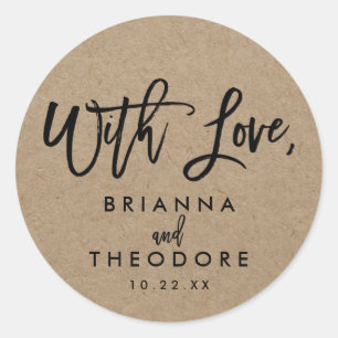 Sticker Rond Chic Main Lettré Rustique "Avec Amour" Favoriser É