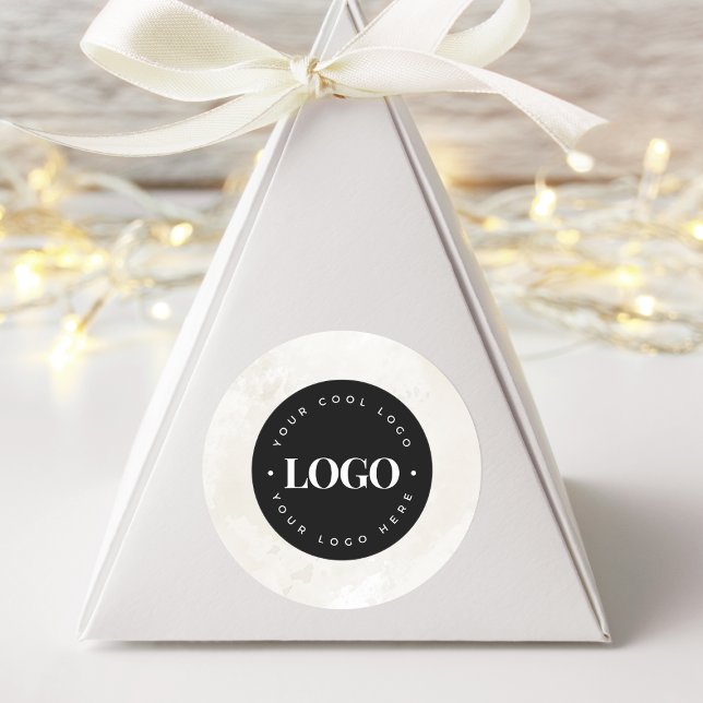 Sticker Rond Chic Marbre Crème Votre Logo Personnalisé Ici Entr (Créateur téléchargé)