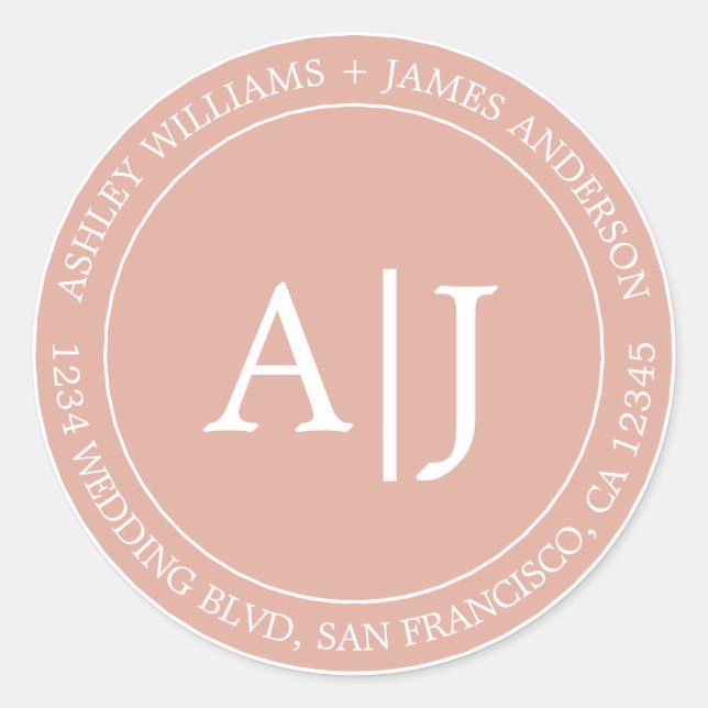 Sticker Rond Chic Mariage Monogramme Adresse de retour Dusty Pi (Devant)